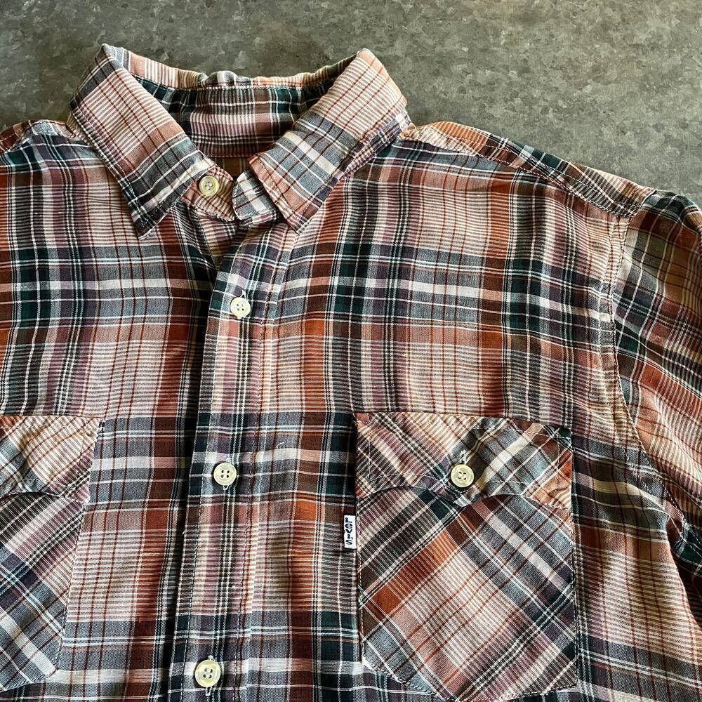 Vintage Levi's Plaid Check Western Shirt Mens XL Rockabilly 70s 80s White Tab